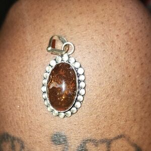 Sterling Silver FIRE Agate Oval Pendant